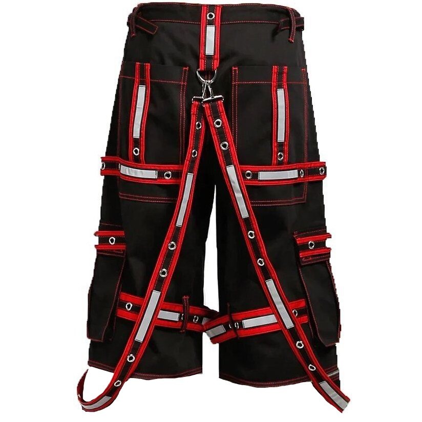 Mens Extreme Bondage Gothic Electro Reflector Black Red Trip Shorts Usa