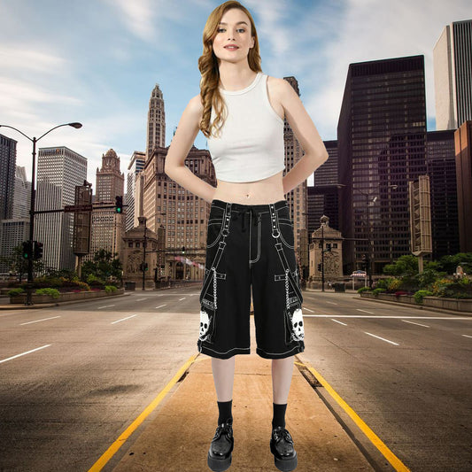 Gothic Bondage Black Big Skull Women's Alternative Punk Rock Emo Shorts