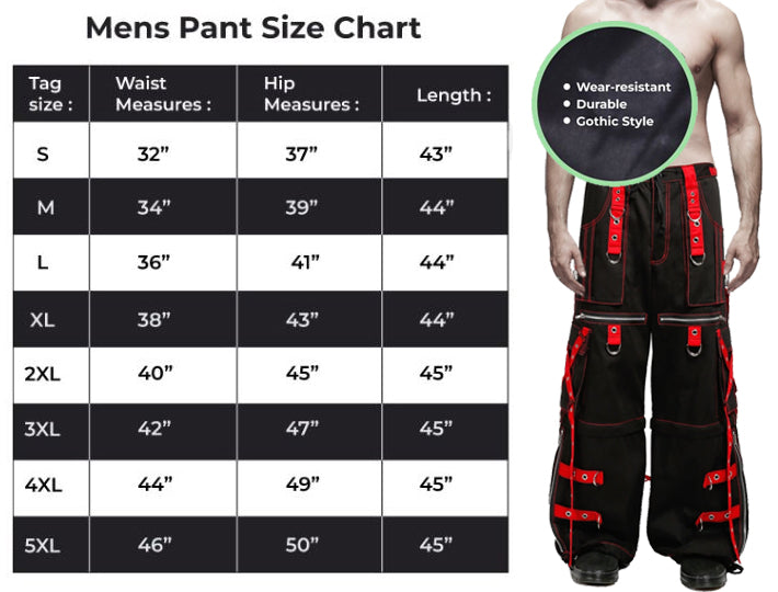 Gothic Men's Zip Off Pants Black Red