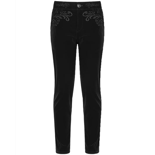 Men's Black Velvet Embroidery Gothic Regency Dress Pants /Velvet Pant