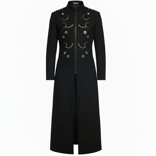 Gothic Men's Handmade Chain Eyelet Trench Coat