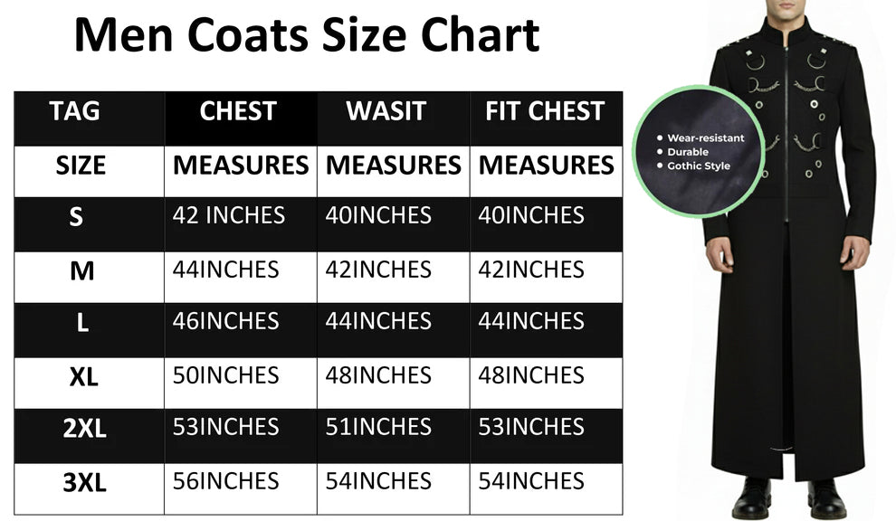 Gothic Men's Handmade Chain Eyelet Trench Coat