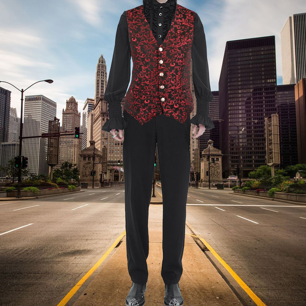 Premium Men's Designer Stylish Casual Brocade Red Vest /Usa Sizes