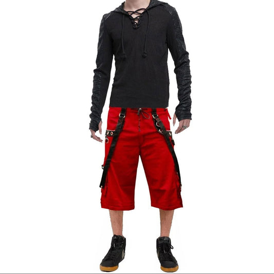 Gothic Men's Gothic Handmade Red Shorts Red Threads Black Straps Punk Rock Metal Chain Cyber/USA