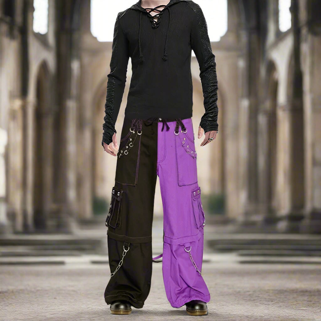 Gothic Bondage Men Pant Alternative Punk Rock Transformer Trouser Purple Baggy Pants