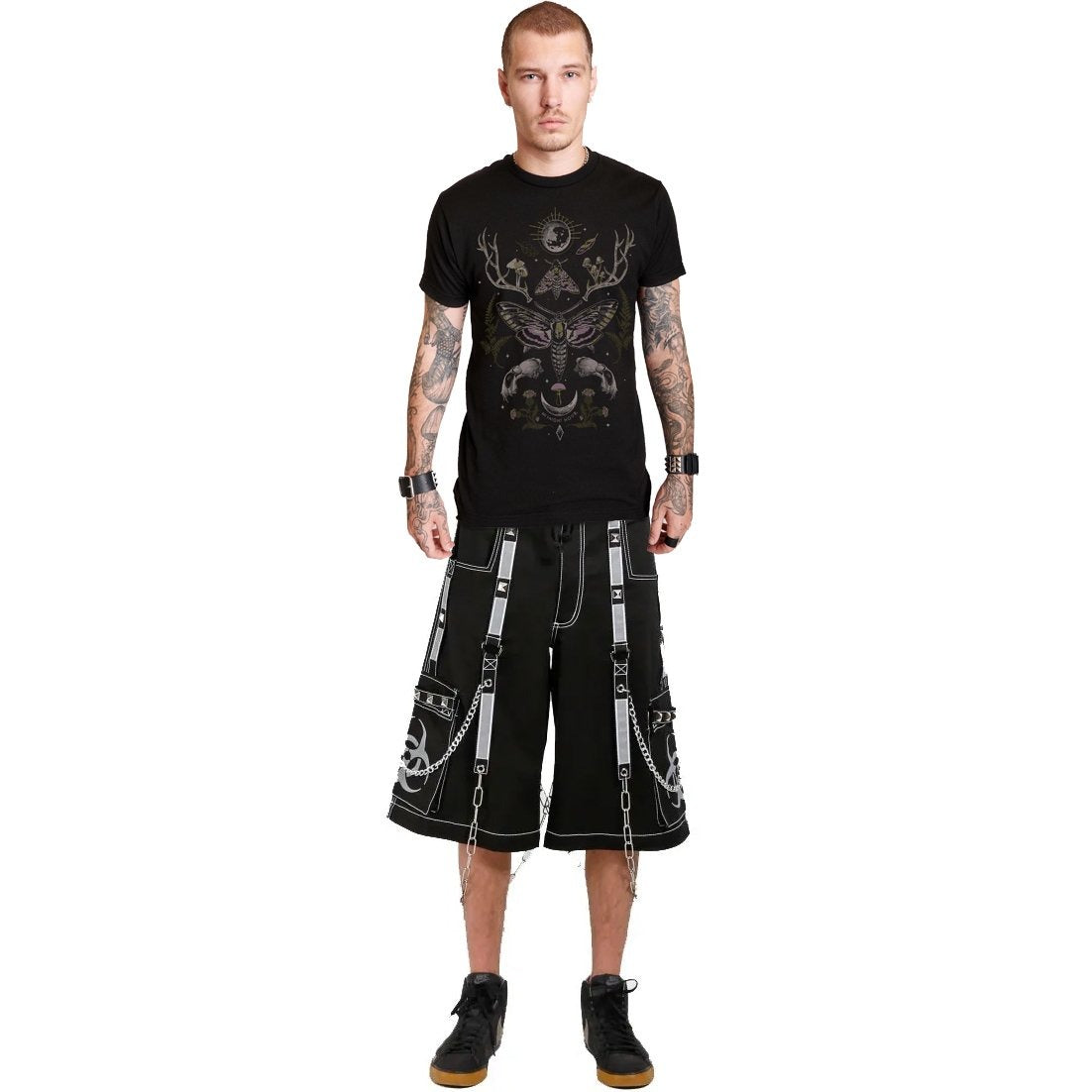 Prime Quality Mens Gothic Bondage Reflective Street Walker Short Alternative Punk Rock Emo Shorts