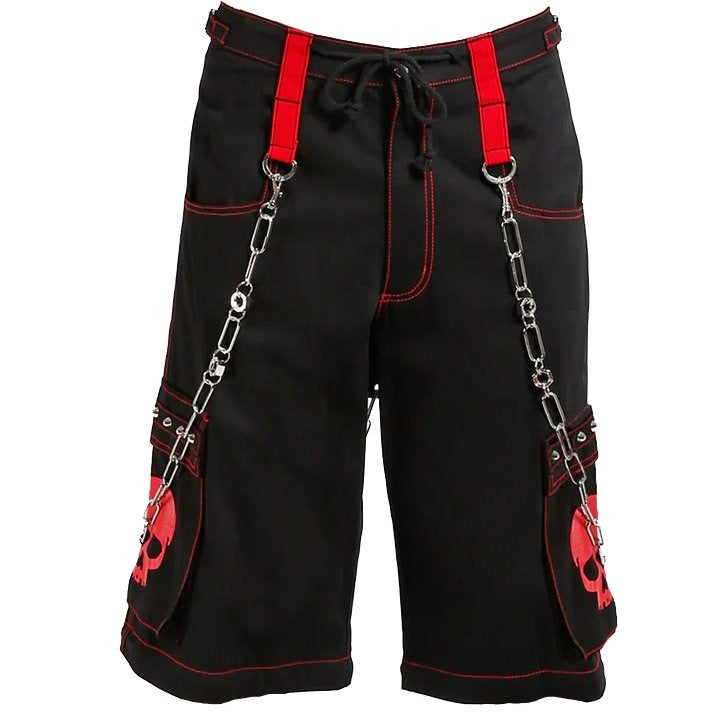 Gothic Bondage Red Skull Shorts Black Red Alternative Punk Rock Emo Shorts