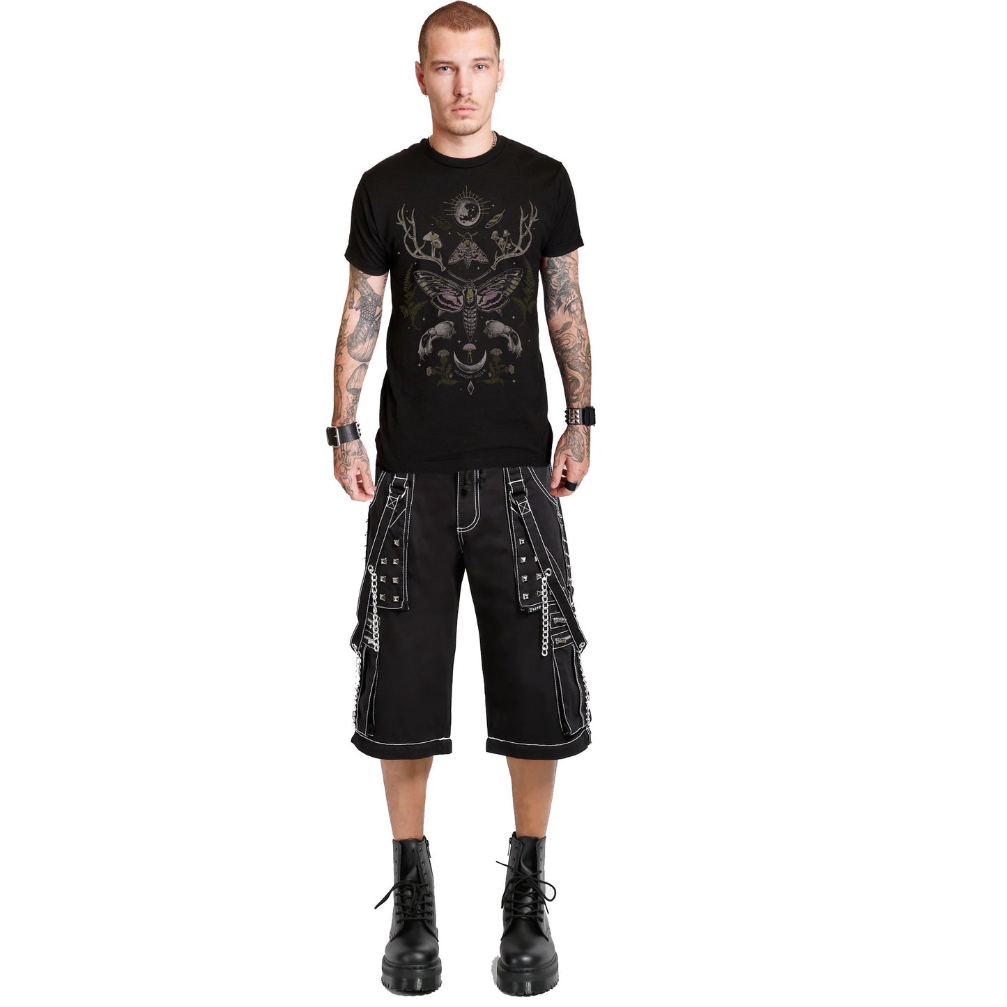 Prime Quality Gothic Men's Black Bondage Gothic Cyber Shorts Chain Techno Rock Punk Shorts