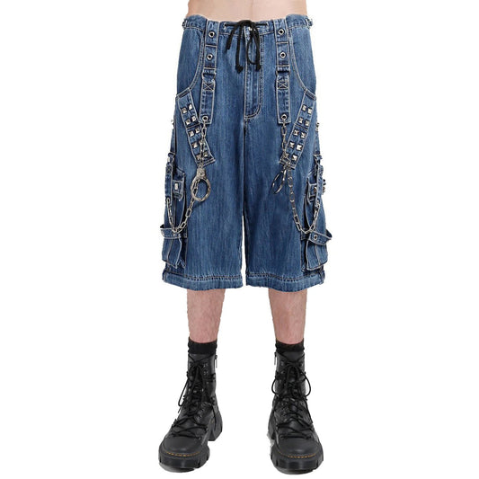 Extreme Bondage Light Blue Denim Shorts Skater Gothic Punk Rocker Cyber Biker Blue Dagger Shorts Handcuff