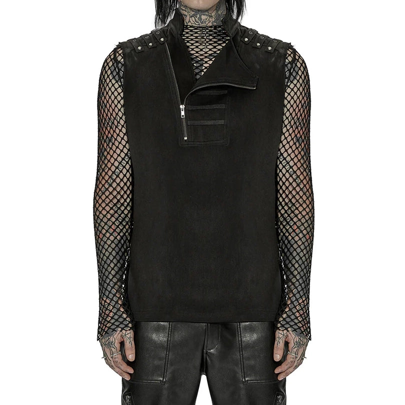 Gothic Mens Dark Gothic Zip Up Tank Top Vest