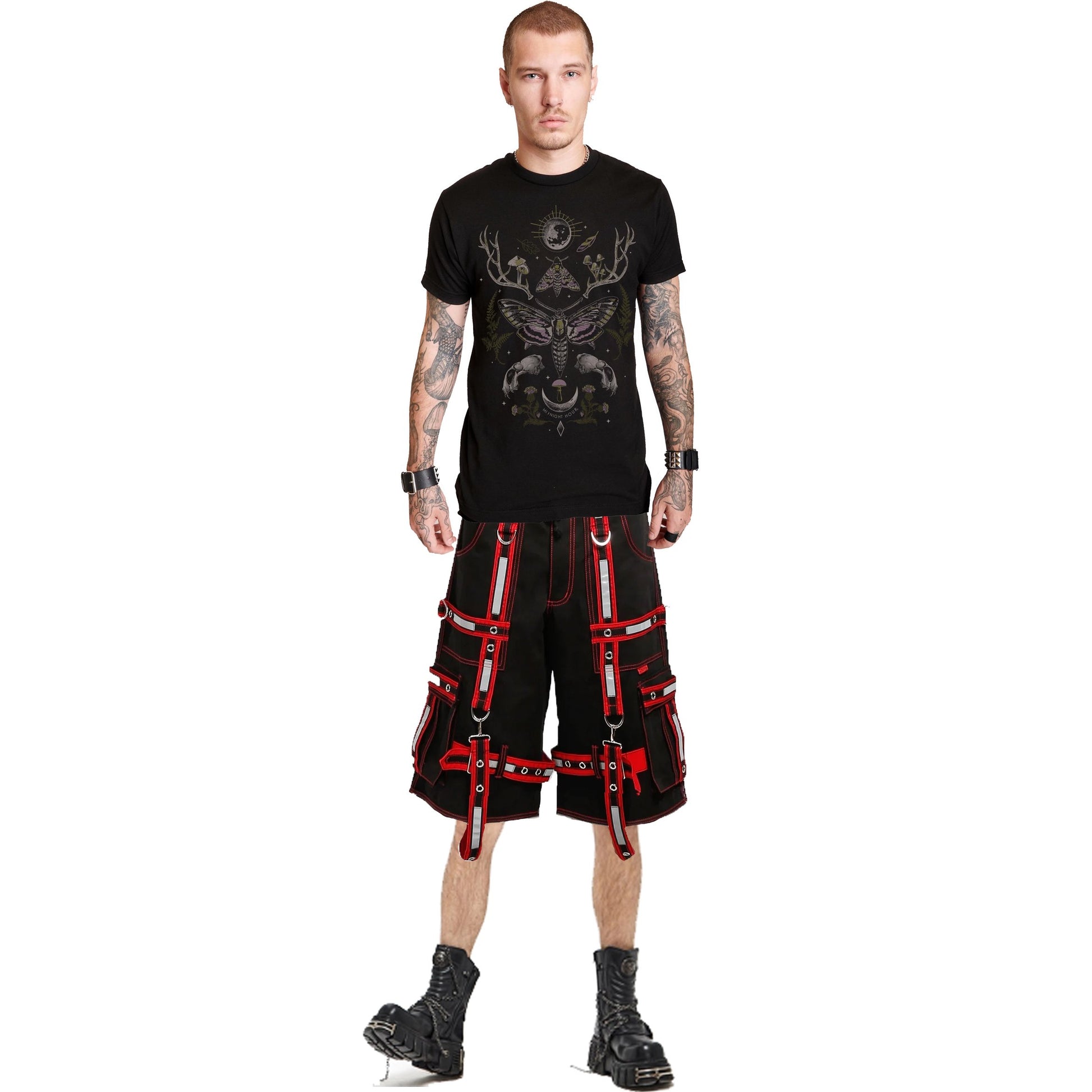 Mens Extreme Bondage Gothic Electro Reflector Black Red Trip Shorts Usa