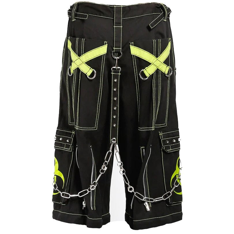 Gothic Bondage Biohazard Lime Skull Shorts Black Lime Alternative Punk Rock Emo Shorts