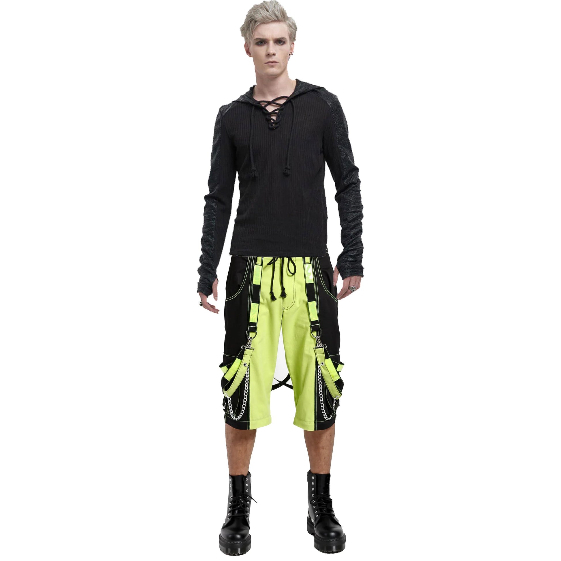 Prime Quality Men Extreme Bondage Limelight Lime Green Skater Gothic Punk Rocker Cyber Goth Steampunk Biker Shorts