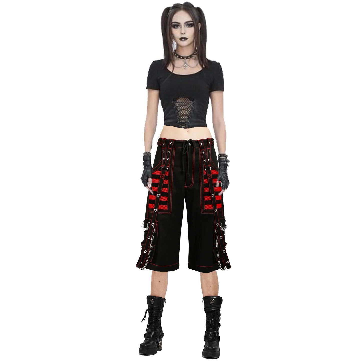Gothic Extreme Bondage Skater Gothic Punk Rocker Cyber Steampunk Electro Shorts Red