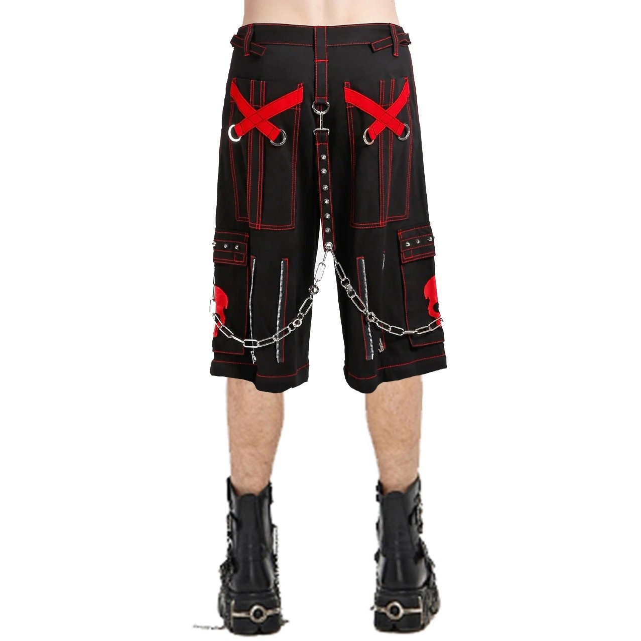 Gothic Bondage Red Skull Shorts Black Red Alternative Punk Rock Emo Shorts