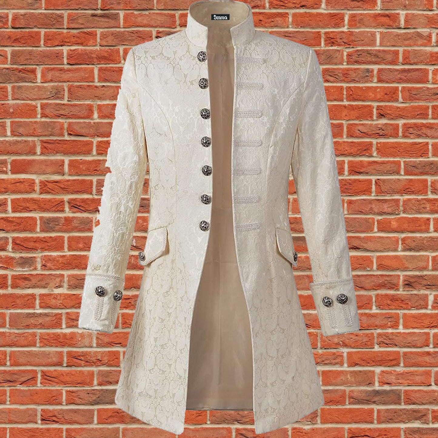 Renaissance Mens Velvet Goth Steampunk Victorian Frock Coat Cream