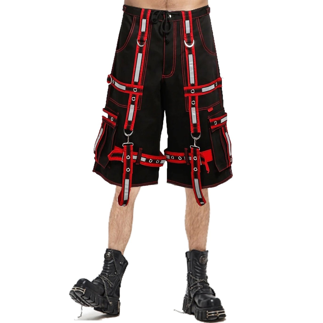 Mens Extreme Bondage Gothic Electro Reflector Black Red Trip Shorts Usa