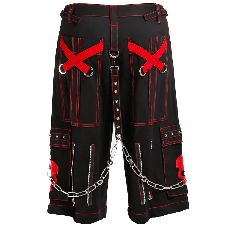 Gothic Bondage Red Skull Shorts Black Red Alternative Punk Rock Emo Shorts