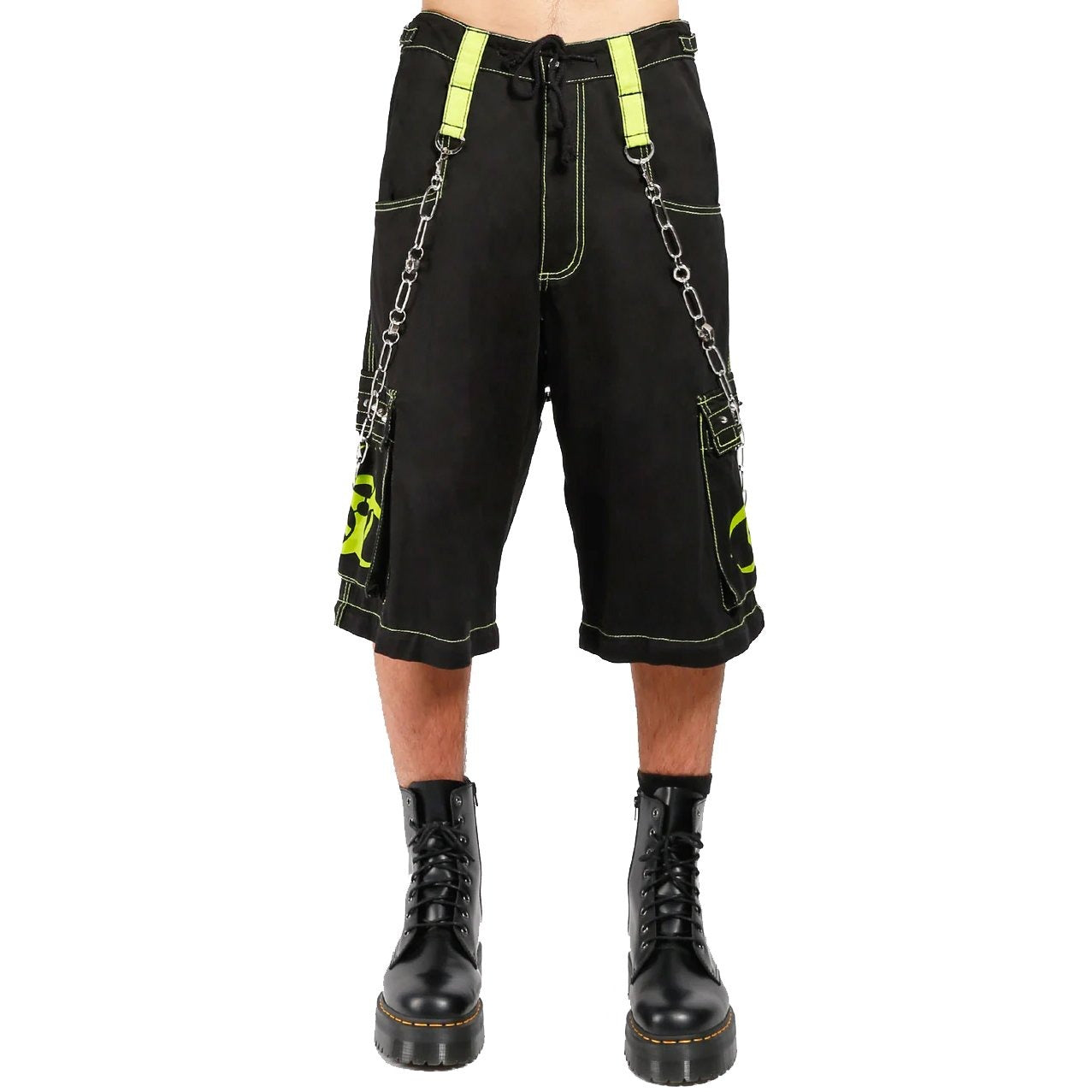 Gothic Bondage Biohazard Lime Skull Shorts Black Lime Alternative Punk Rock Emo Shorts