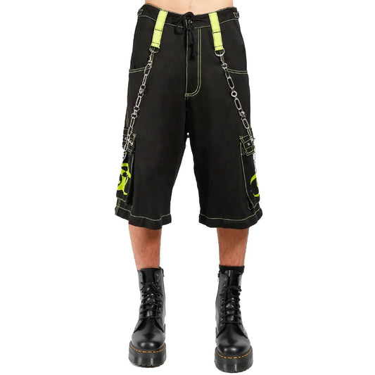 Gothic Bondage Biohazard Lime Skull Shorts Black Lime Alternative Punk Rock Emo Shorts
