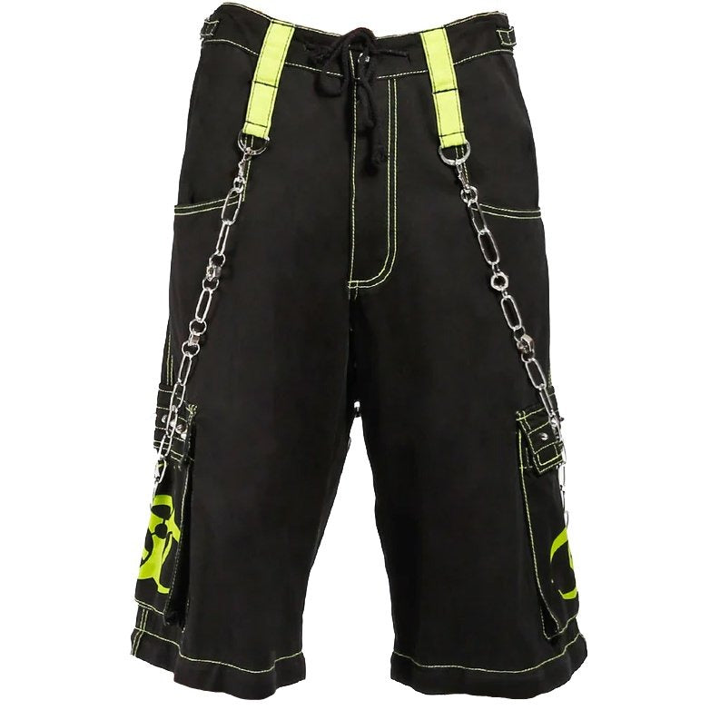 Gothic Bondage Biohazard Lime Skull Shorts Black Lime Alternative Punk Rock Emo Shorts