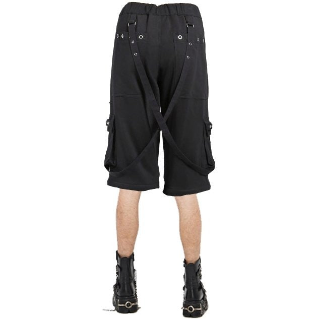 Men's Black Gothic Punk Shorts W/Straps Fleece Trip Shorts