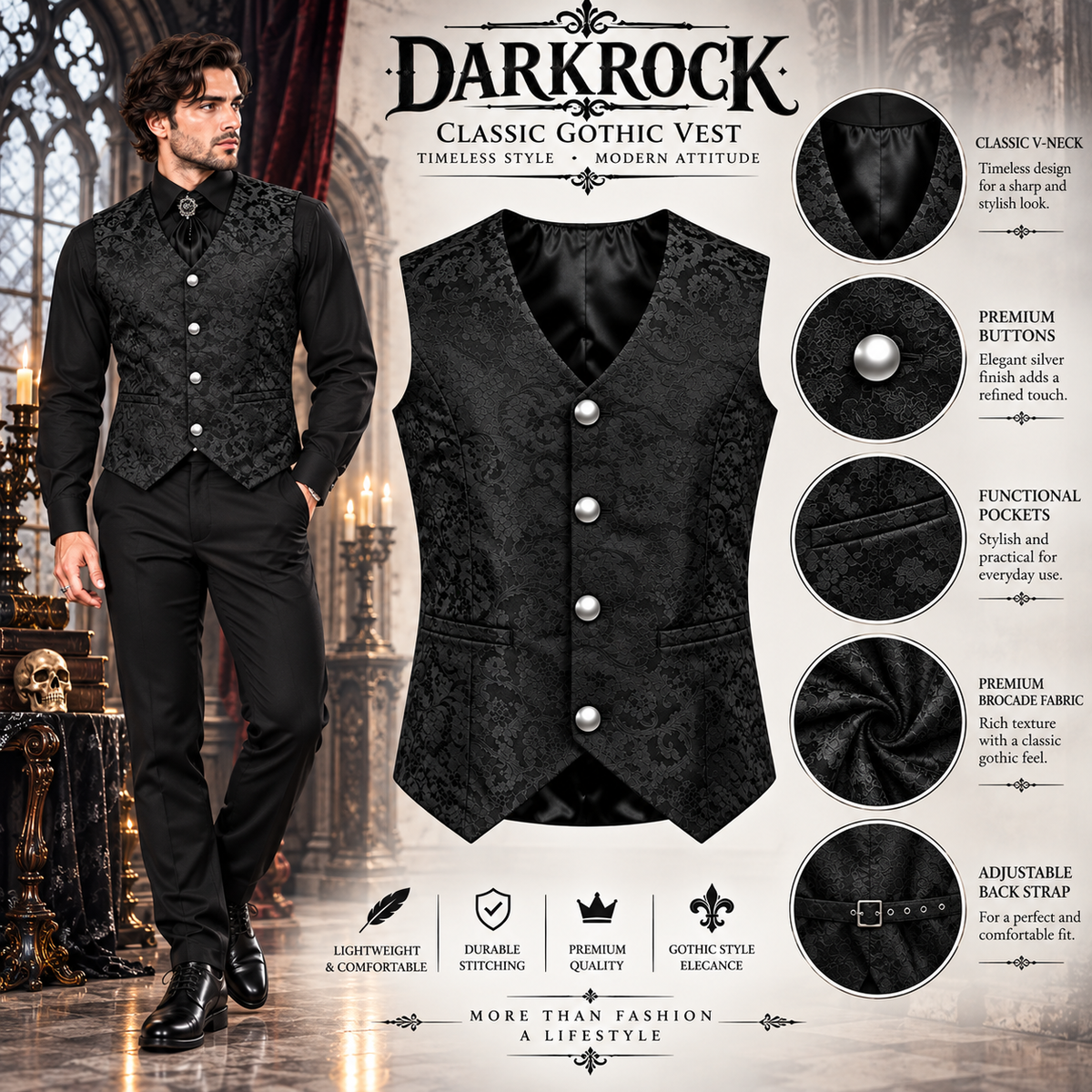 Men's Tailored Formal Waistcoat Gothic steampunk Brocade Victorian