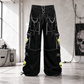 Gothic Bondage Black Lime Big Skull Men Pant Alternative Punk Rock Jeans Emo Trouser Pant Shorts USA