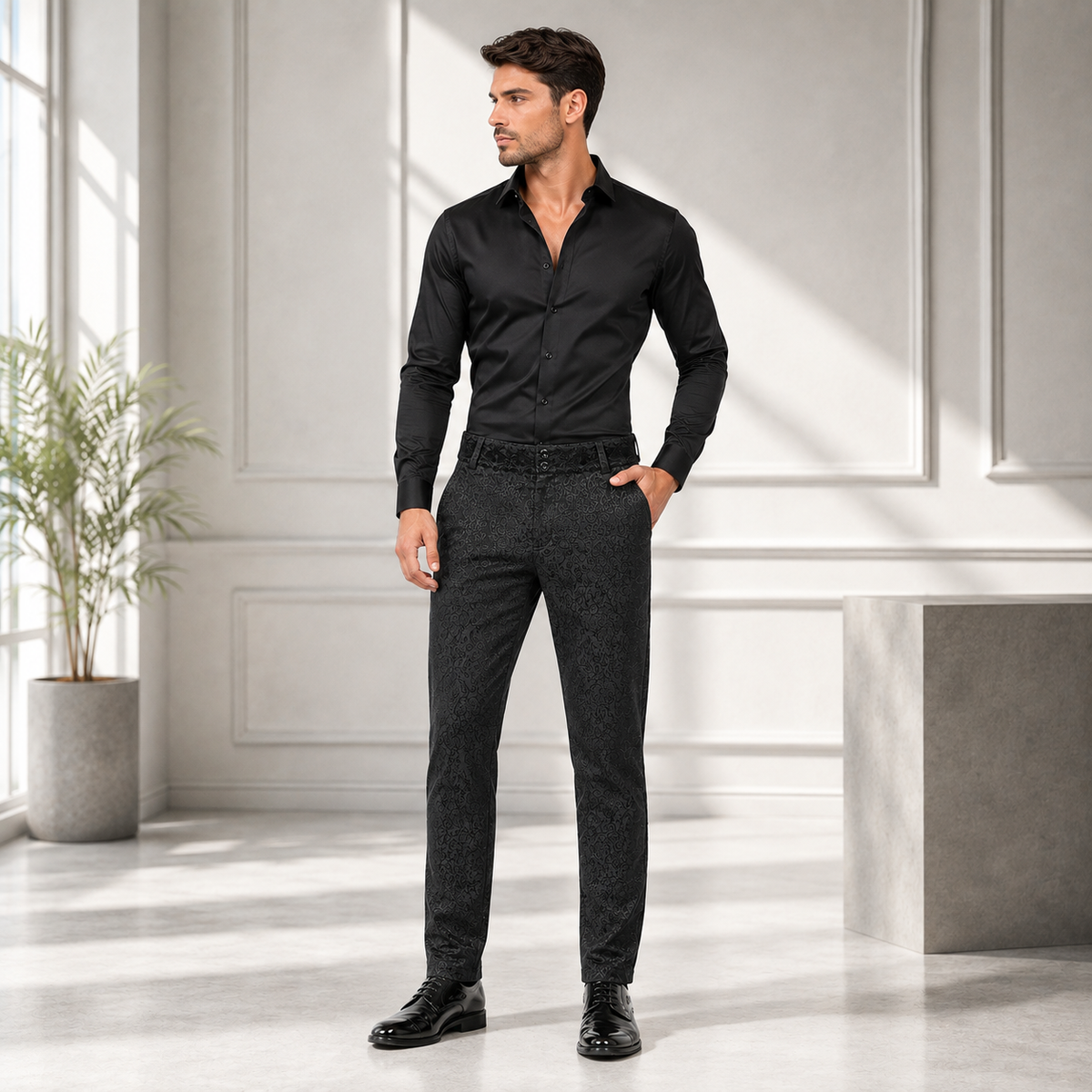 Men's Black Brocade Gothic Regency Dress Pants /Brocade Pant