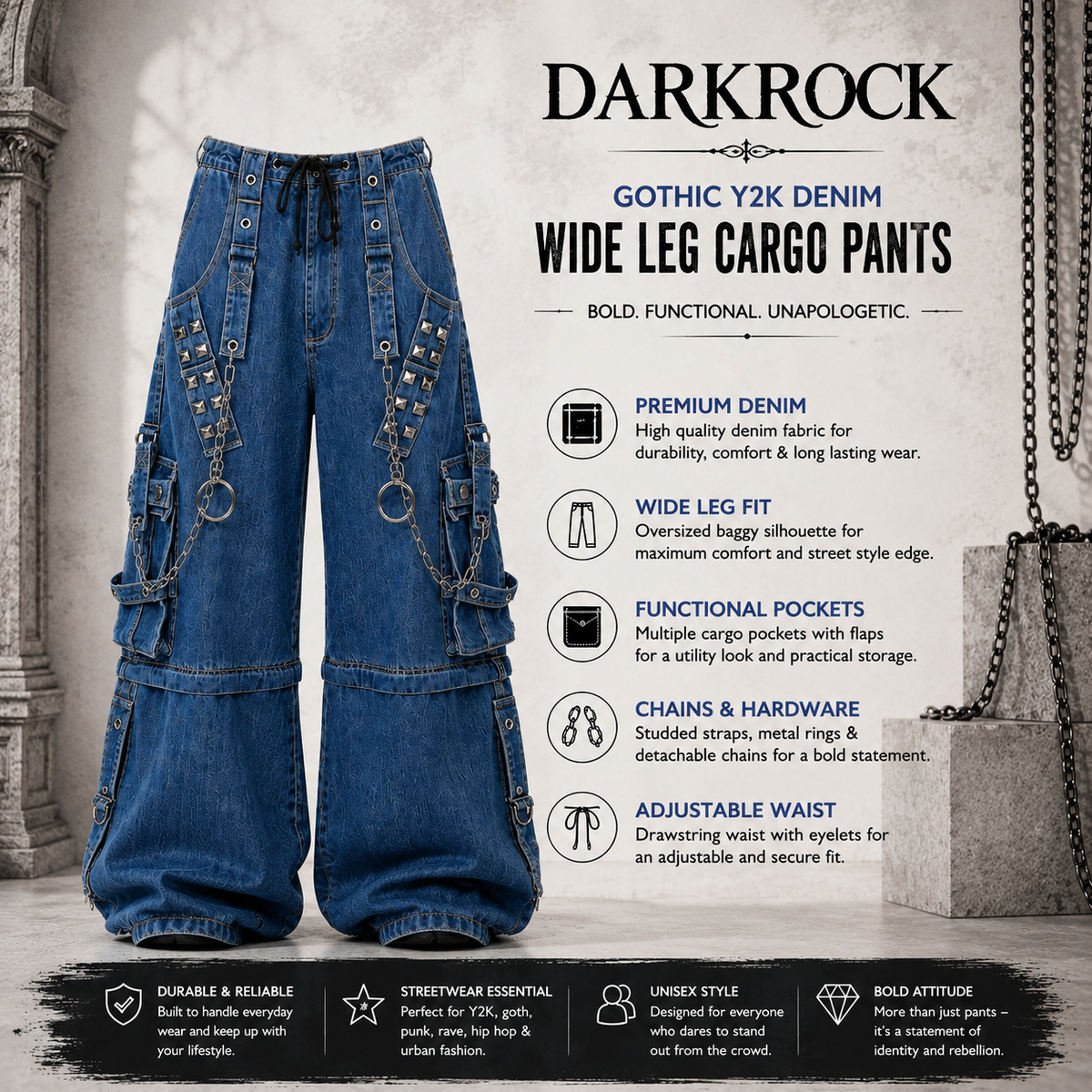 Extreme Bondage Light Blue Denim Pants Skater Gothic Punk Rocker Cyber Biker Black Dagger Trouser Pant Shorts With Handcuffs Hardware