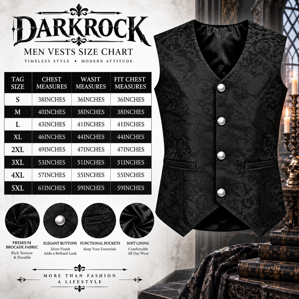 Men's Tailored Formal Waistcoat Gothic steampunk Brocade Victorian