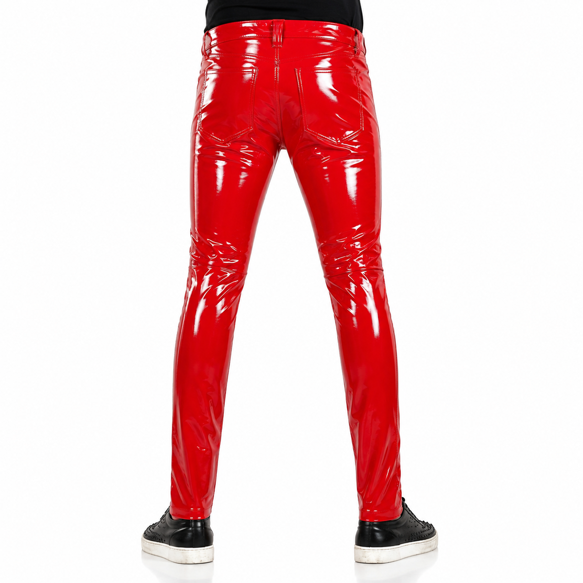 GOTHIC MEN RED BONE FIT PVC VINYL GLOSS FETISH ROCKER SKINNY JEANS PANTS