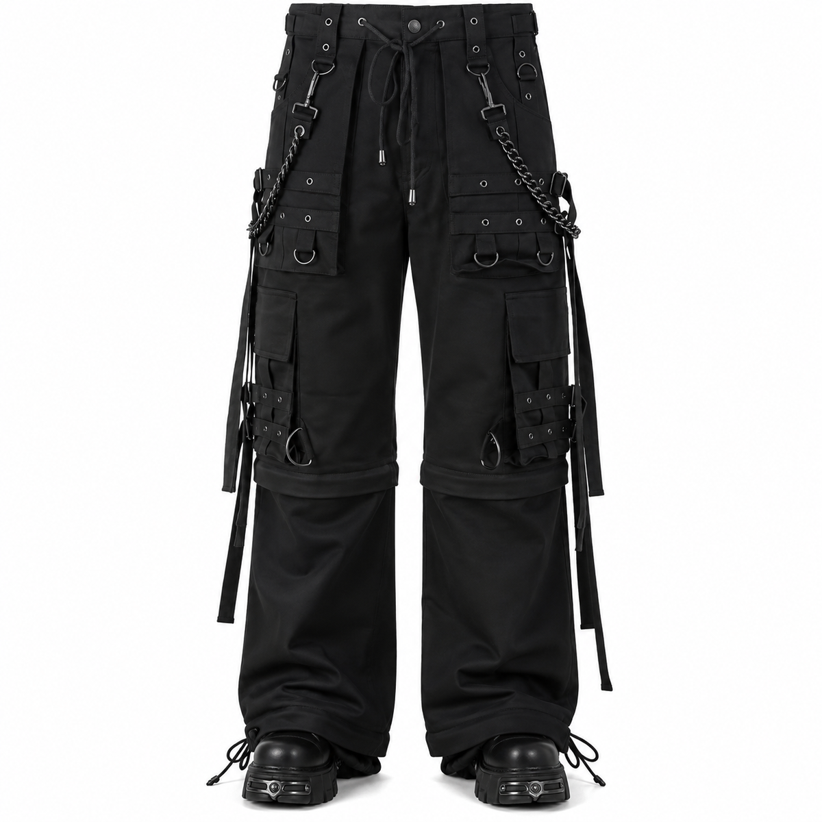 Gothic Bondage Cargo Rock Black Punk Buckle Zips Chain Strap Trousers Emo/ Pants