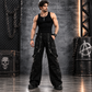 Men Handmade Gothic Bondage Trouser Grey Thread Cyber Pant Punk Shorts Metal Studs Pants/Gothic Pant
