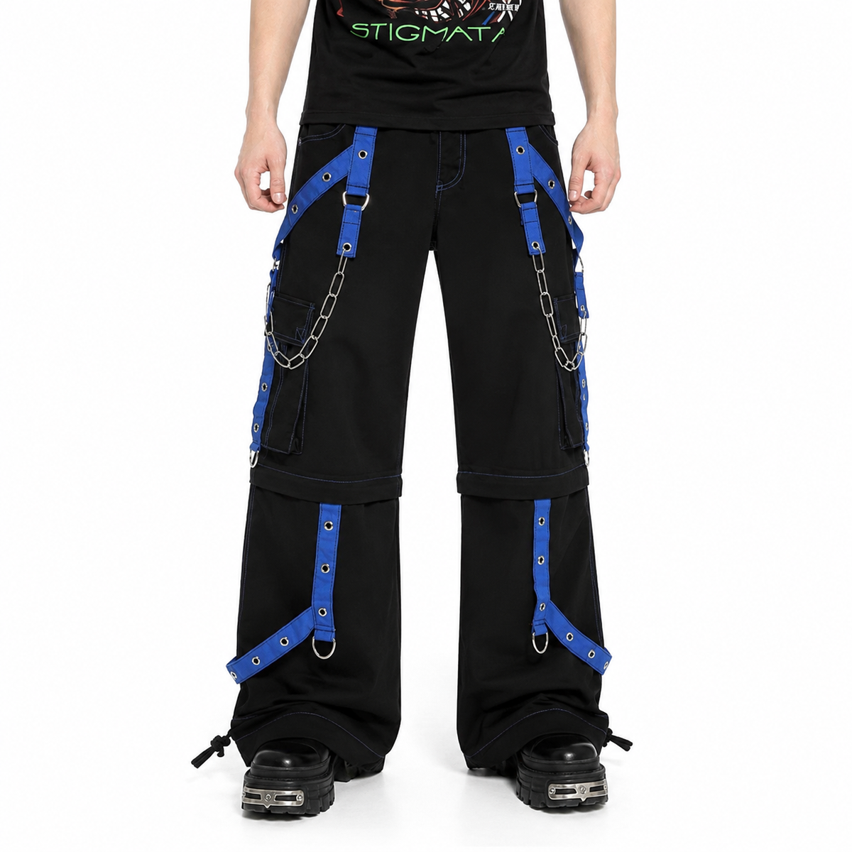 Bondage Gothic Men's Cyber Rave Techno Jeans Punk Shorts Biker Pants