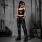 Prime Quality Handmade Gothic Pant White Threads Buckles Zips Chains Straps Cyber Punk Trousers Pants USA