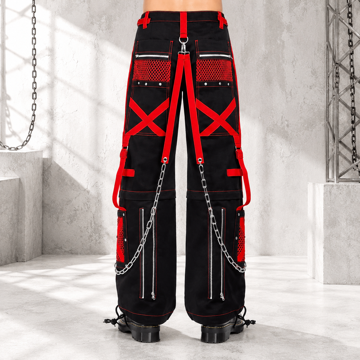 Black/Red Jeans Extreme Bondage Rocker Cyber Goth Steampunk Pant Usa