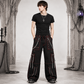 Men's Electro Bondage Gothic Red Stitch Rave Gothic Cyber Chain Goth Jeans Punk Rock Pants USA