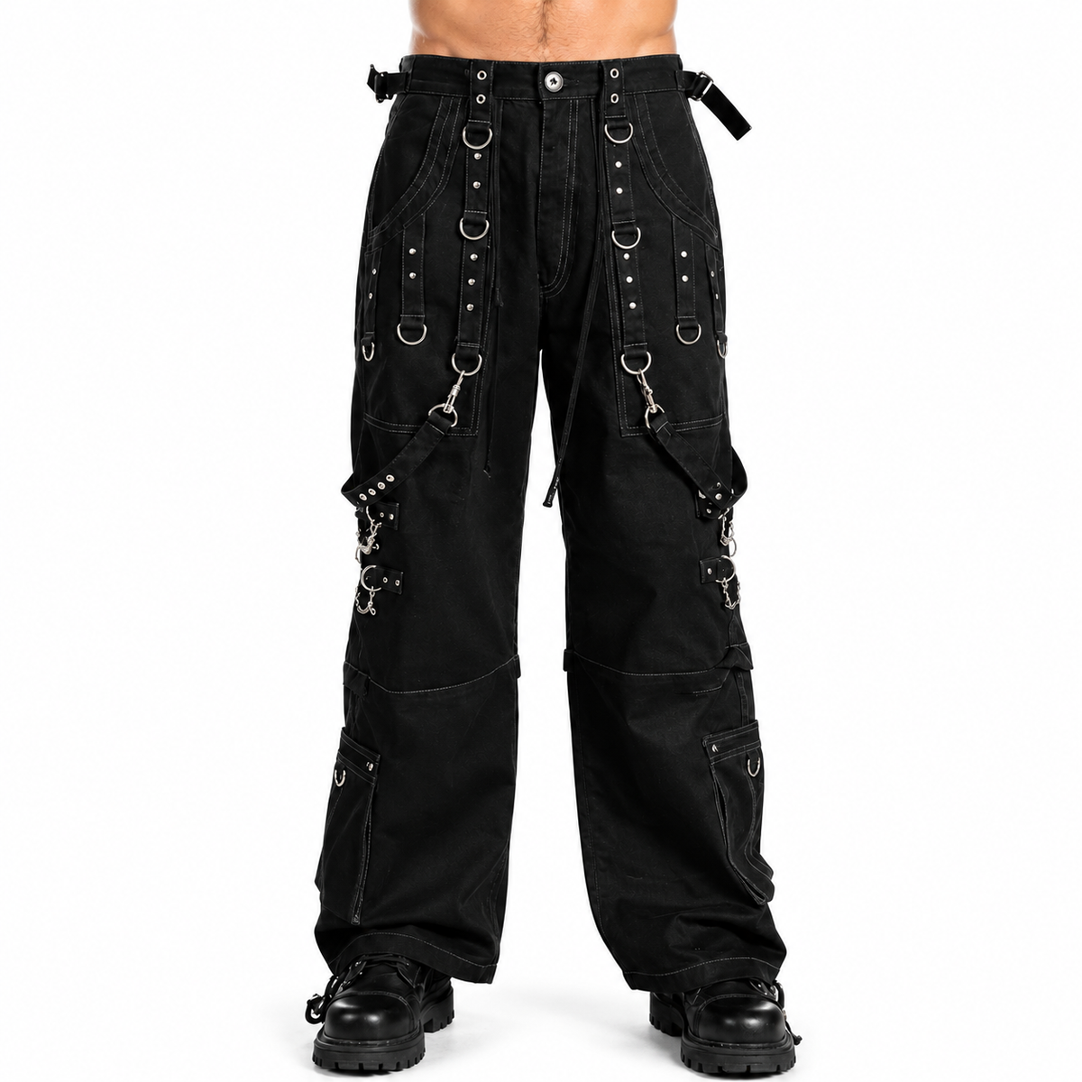 Men Handmade Gothic Bondage Trouser Grey Thread Cyber Pant Punk Shorts Metal Studs Pants/Gothic Pant