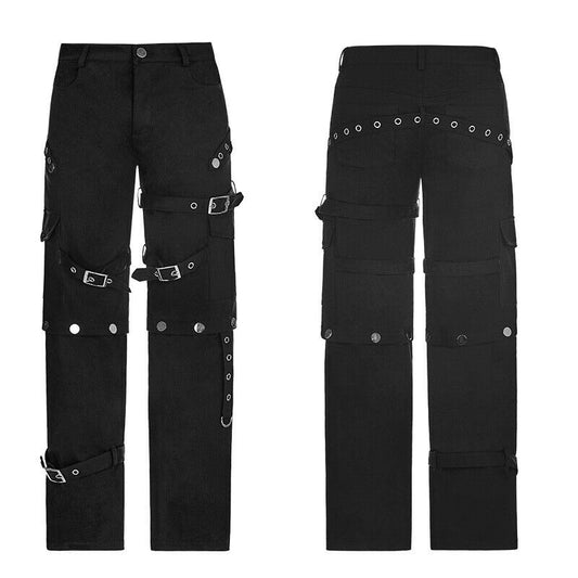Men Gothic Bondage Pant Rock Hard Loose Punk Pants Detachable Uniform Trousers