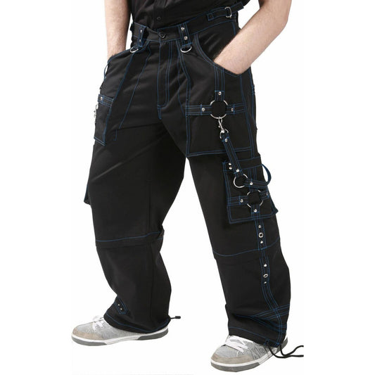 Prime Quality Gothic Men Handmade Bondage 4 Pocket Trouser Punk Rock Black with Blue Stitch Pant/USA