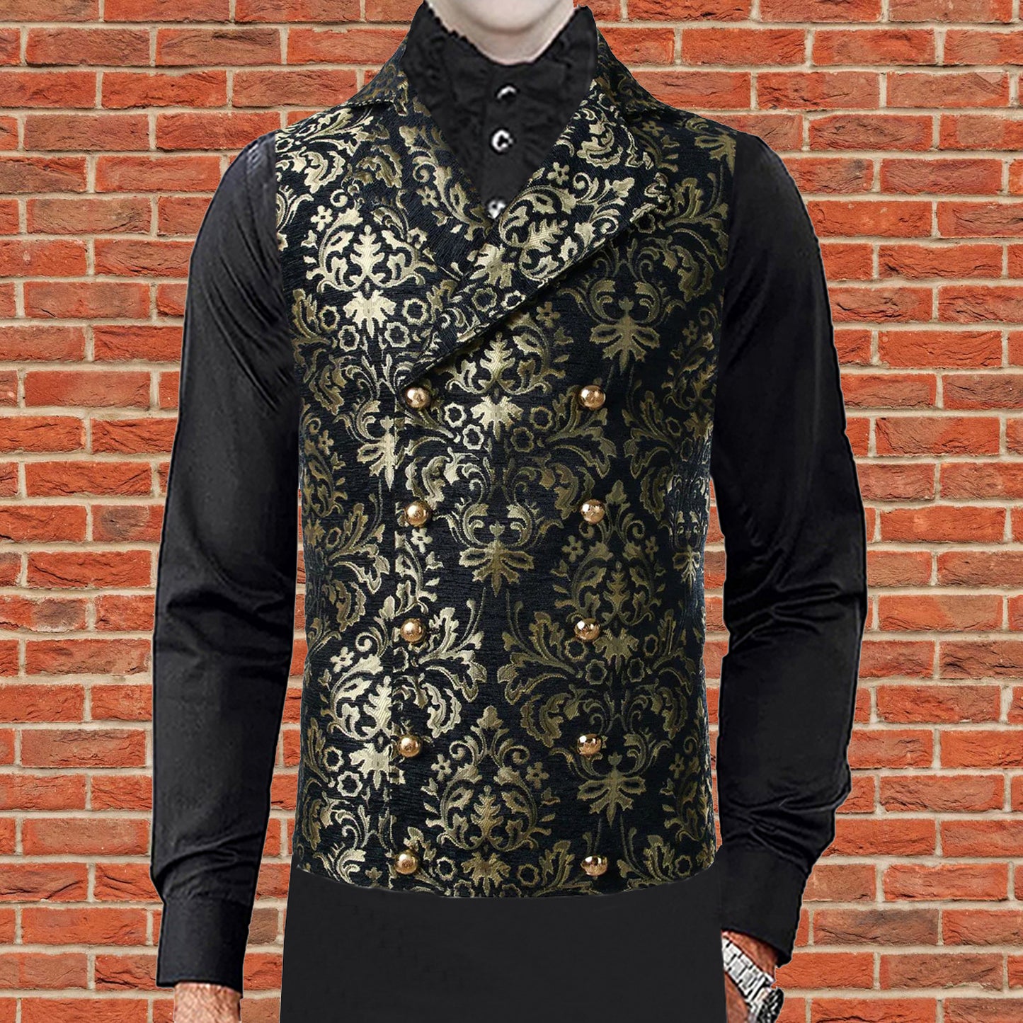 Men's Victorian Gentleman's Aristocrat Gold Double Breasted Vest Gothic Steampunk Waistcoat Vest Tapestry/Stylish Casual Vest