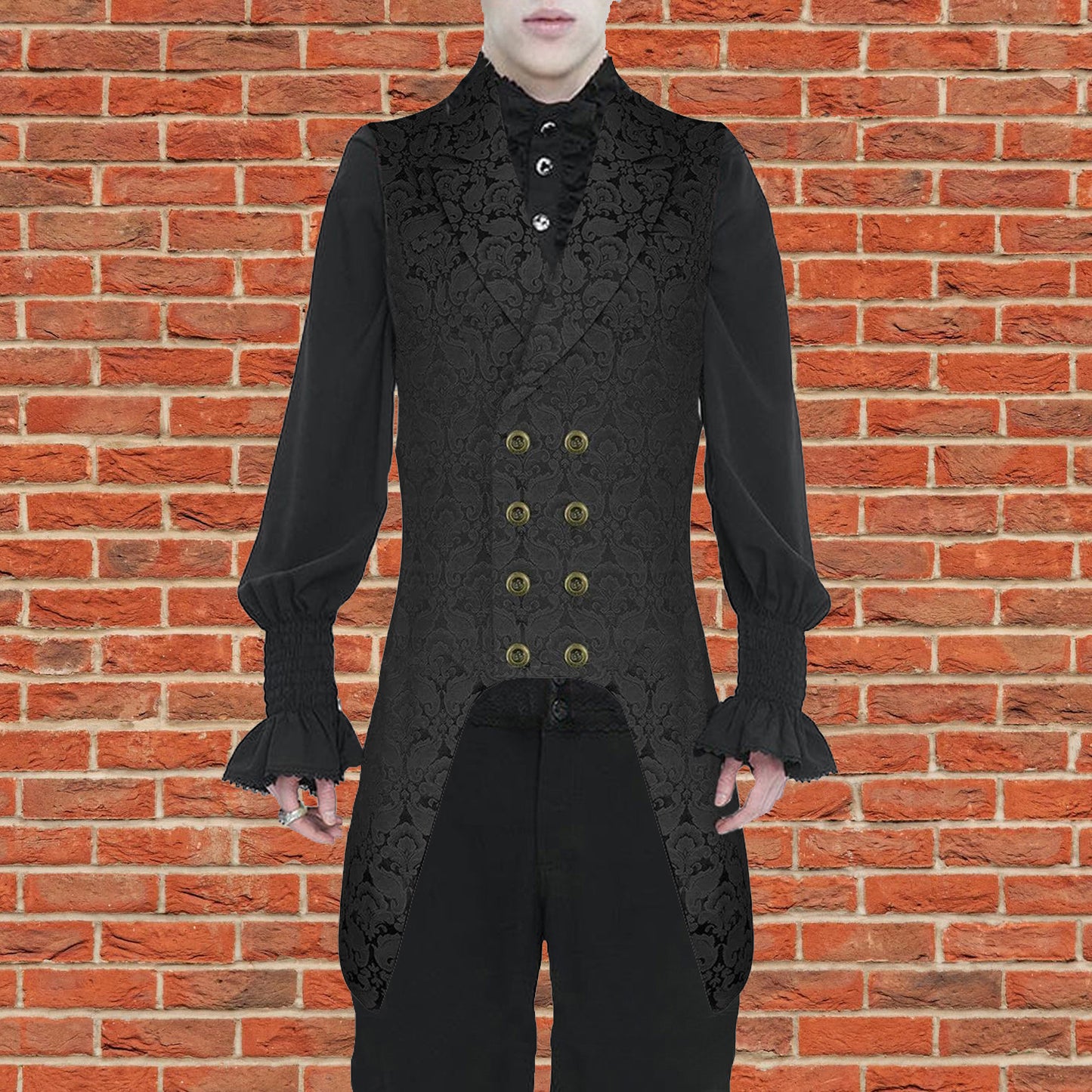 Men's Double Breasted Governor Vest Waistcoat Vtg Black Brocade Gothic Steampunk/Soa