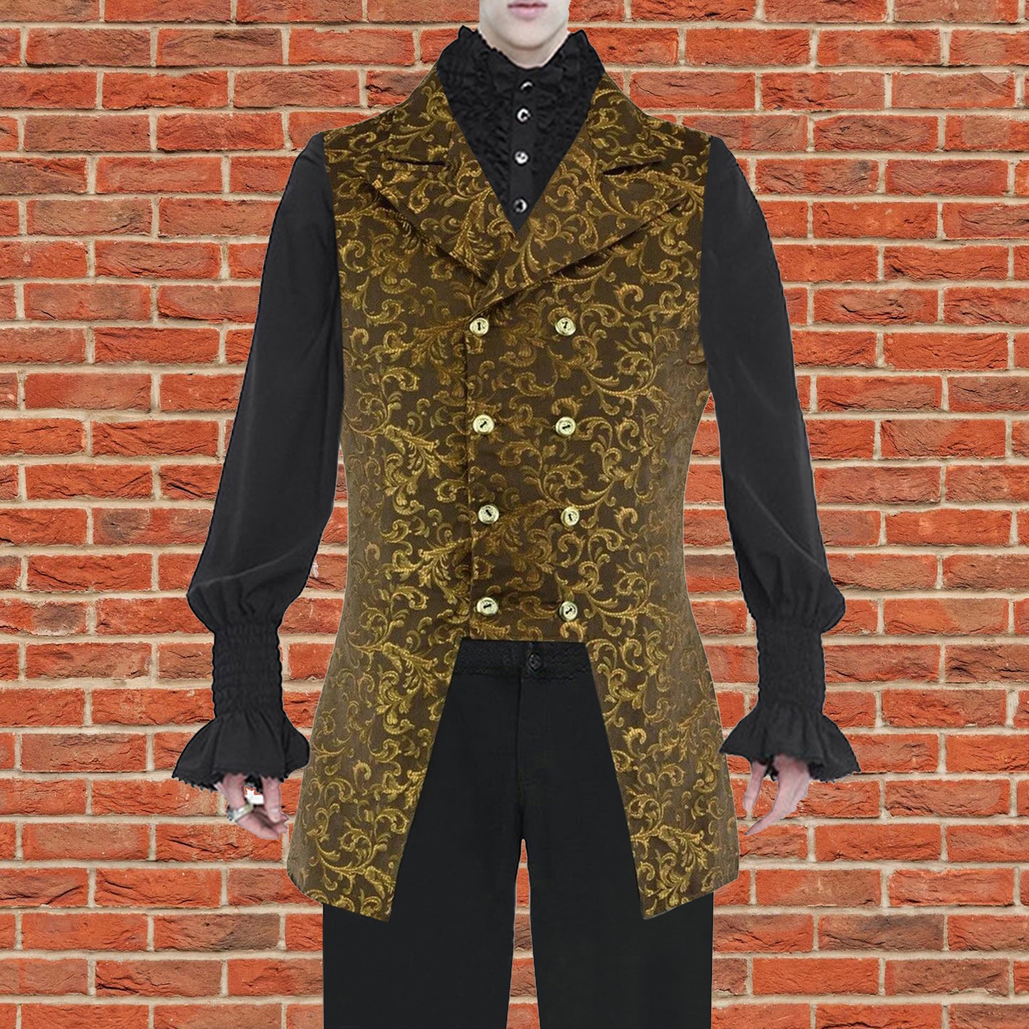 Men's Double Breasted Governor Vest Waistcoat VTG Gold Brocade Gothic Steampunk/USA