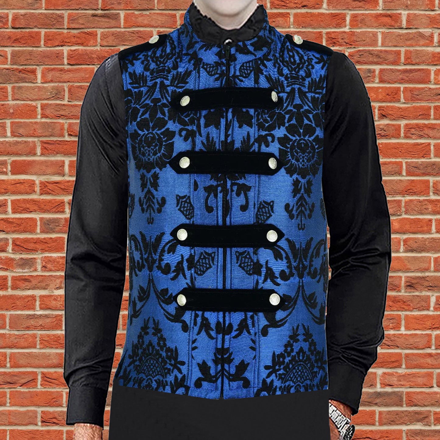 Dark Rock Blue Vest Gothic Jacket Military Uniform Rock Band Vest Goth Steampunk