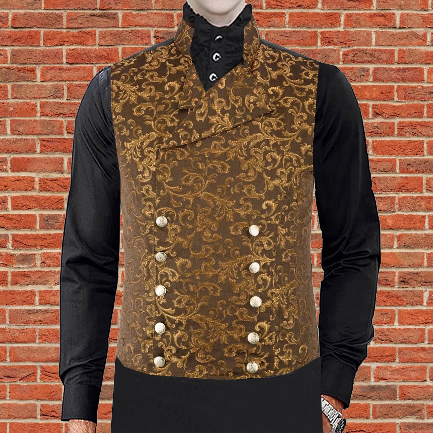 Men's Steampunk Double-Breasted Waistcoat Gold Vest Gothic/Western-Reenactment/Usa