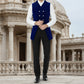 Men's Double Breasted Governor Vest Waistcoat Vtg Blue Velvet Brocade Gothic Steampunk USA
