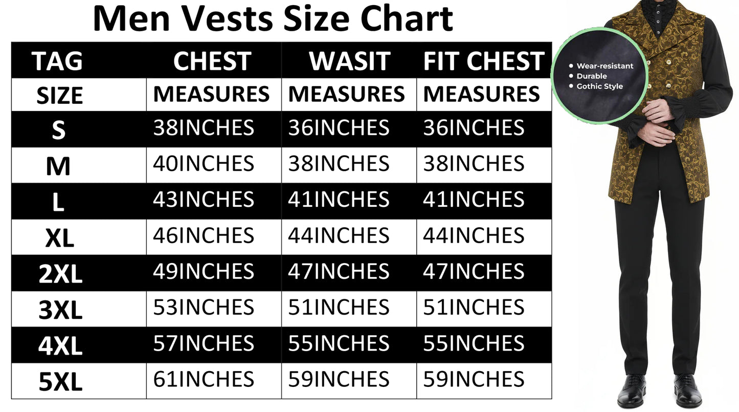 Men's Double Breasted Governor Vest Waistcoat VTG Gold Brocade Gothic Steampunk/USA