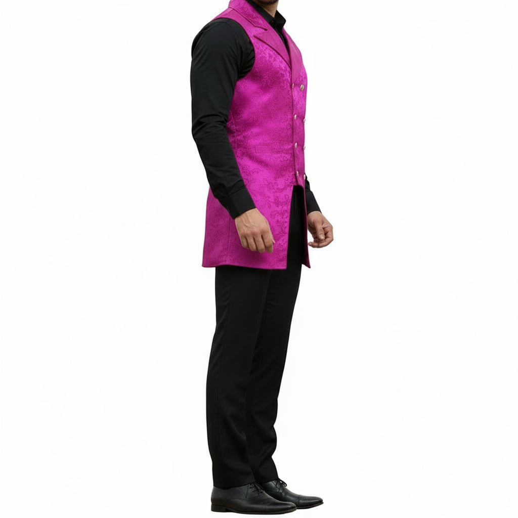 Men's Double Breasted Governor Vest Waistcoat Vtg Brocade Gothic Steampunk USA Purple