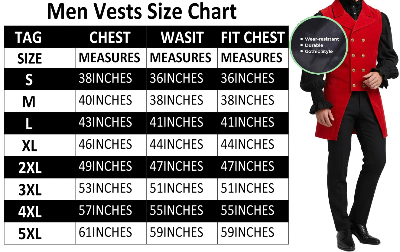 Men's Double Breasted Governor Vest Waistcoat VTG Brocade Gothic Steampunk/Red Velvet